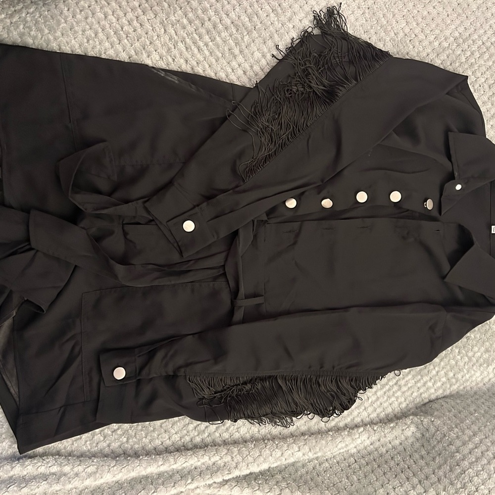 Chic Black Fringe romper with Silver Buttons